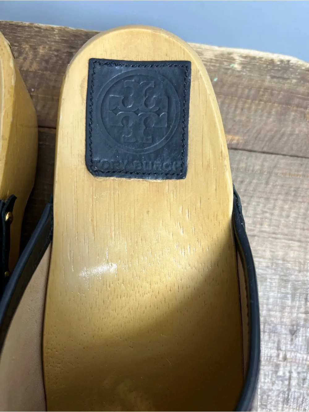 Tory Burch Black Perforated Patent Leather Clog Mules